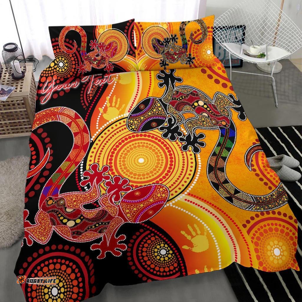 Aboriginal Personalised Bedding Set - Couple Aboriginal Lizards