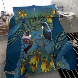 Tui Bird Mix Kowhai And Silver Fern Bedding Set, Blue