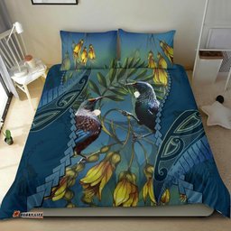 Tui Bird Mix Kowhai And Silver Fern Bedding Set, Blue