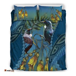 Tui Bird Mix Kowhai And Silver Fern Bedding Set, Blue