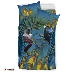Tui Bird Mix Kowhai And Silver Fern Bedding Set, Blue