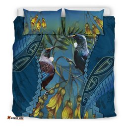 Tui Bird Mix Kowhai And Silver Fern Bedding Set, Blue