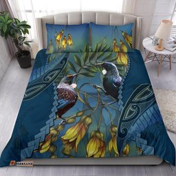 Tui Bird Mix Kowhai And Silver Fern Bedding Set, Blue