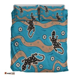 Aboriginal Bedding Set - Aboriginal Lizard in Blue Style