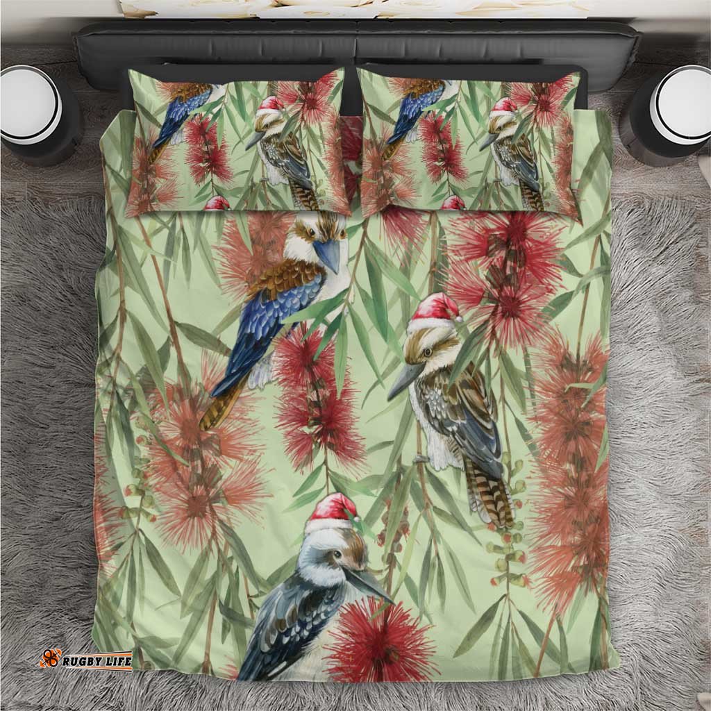 Australia Christmas Bedding Set Kookaburra Santa on Callistemon Pastel
