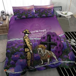 Australia Dog Heroes ANZAC Bedding Set Remembering All Animals In War Purple Poppies