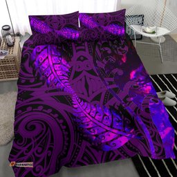 Aotearoa Maori Bedding Set Silver Fern Koru Vibes Purple