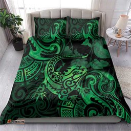 New Zealand Tuatara Bedding Set Aotearoa Maori Clematis Flowers Green