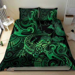 New Zealand Tuatara Bedding Set Aotearoa Maori Clematis Flowers Green