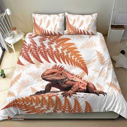 Red New Zealand Tuatara Bedding Set Aotearoa Sphenodon Punctatus Silver Fern