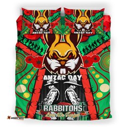 Rabbitohs Rugby Aboriginal Anzac Day Custom Watercolour Bedding Set - Remembrance Indigenous Rabbitohs With Poppy Flower RLT13