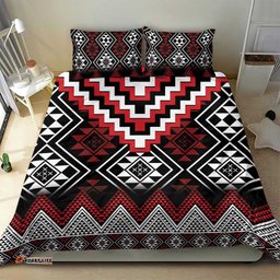 Red Taniko Aotearoa Bedding Set Niho Taniwha Mix Poutama