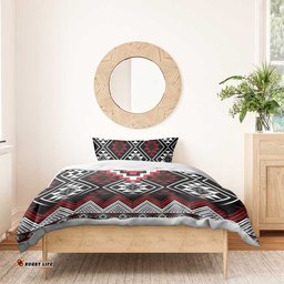 Red Taniko Aotearoa Bedding Set Niho Taniwha Mix Poutama