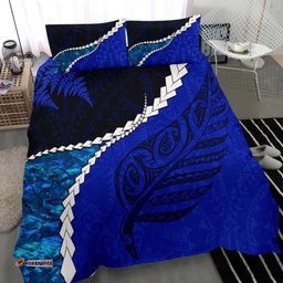 Paua Shell Maori Silver Fern Bedding Set, Cobalt