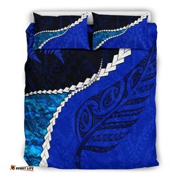 Paua Shell Maori Silver Fern Bedding Set, Cobalt
