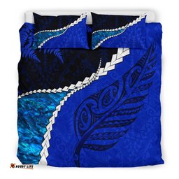 Paua Shell Maori Silver Fern Bedding Set, Cobalt