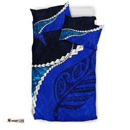 Paua Shell Maori Silver Fern Bedding Set, Cobalt