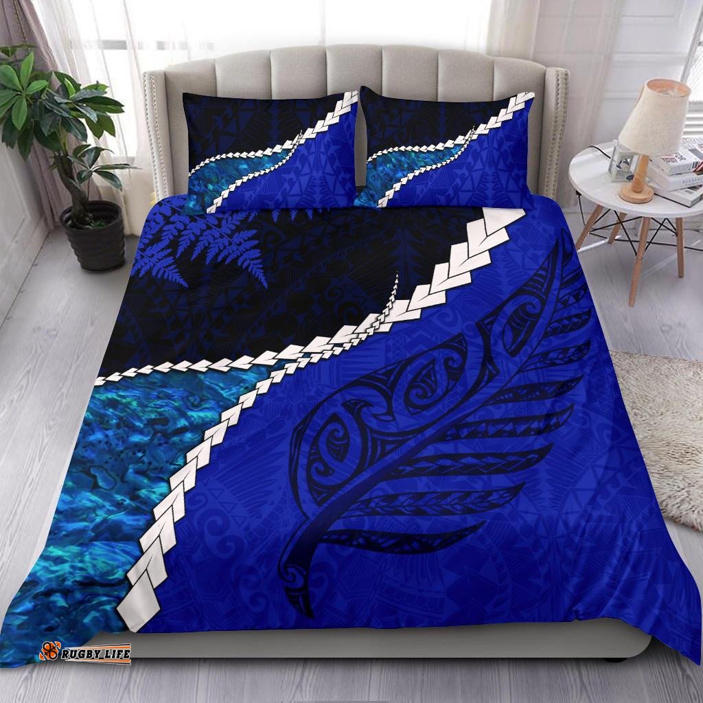 Paua Shell Maori Silver Fern Bedding Set, Cobalt