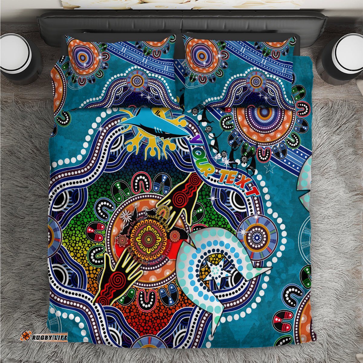 Personalised Sharks NAIDOC Week 2024 Bedding Set Australia Aboriginal Dot Painting DT02