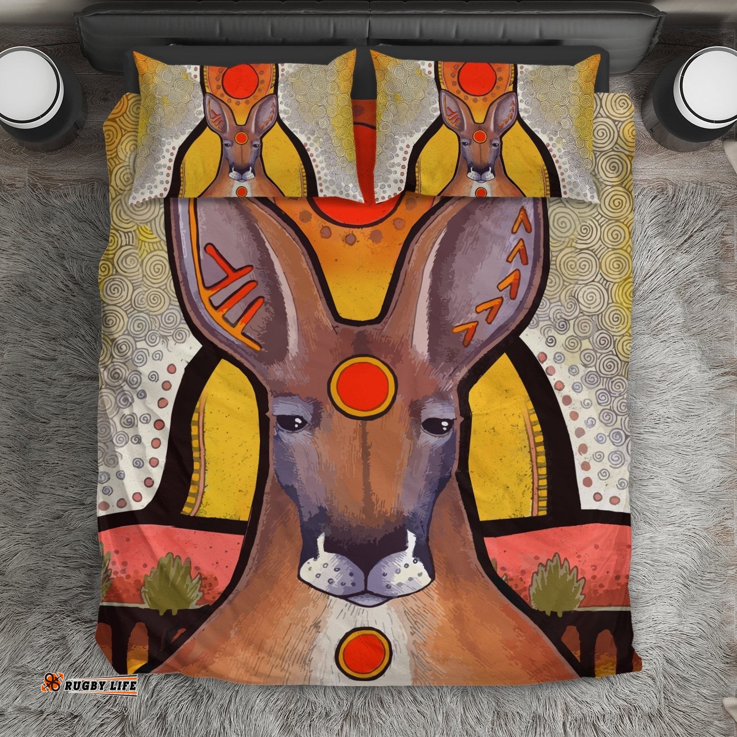 Kangaroo Bedding Sets, Aboriginal Patterns Sun Drawing Painting