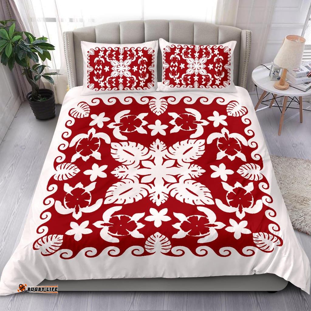 Turtle with Hibiscus Royal White Bedding Set