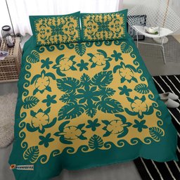 Turtle with Hibiscus Royal Blue Stone Bedding Set