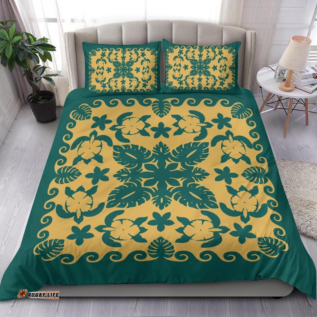 Turtle with Hibiscus Royal Blue Stone Bedding Set