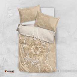 Beige Australia Lizard With Aboriginal Art Bedding Set