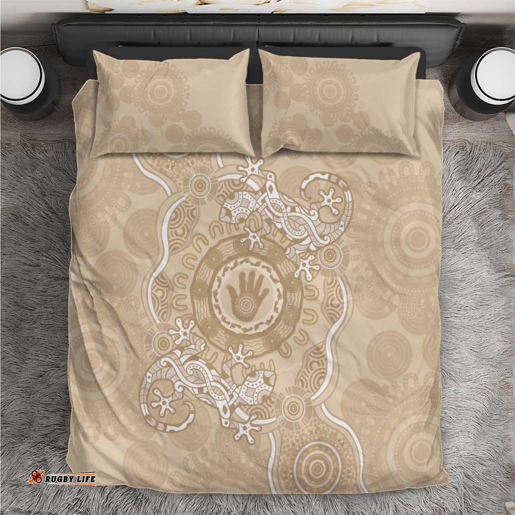 Beige Australia Lizard With Aboriginal Art Bedding Set