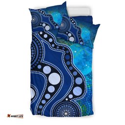 Aboriginal Bedding Set - Australia Indigenous Flag Circle Dot Painting Art Blue