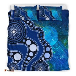 Aboriginal Bedding Set - Australia Indigenous Flag Circle Dot Painting Art Blue