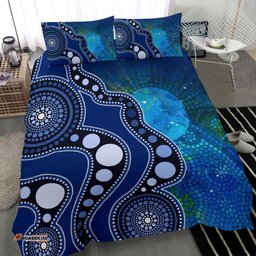 Aboriginal Bedding Set - Australia Indigenous Flag Circle Dot Painting Art Blue