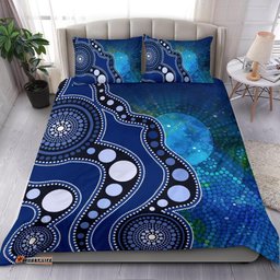 Aboriginal Bedding Set - Australia Indigenous Flag Circle Dot Painting Art Blue
