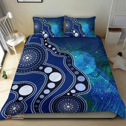 Aboriginal Bedding Set - Australia Indigenous Flag Circle Dot Painting Art Blue