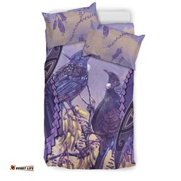 Tui Bird Mix Kowhai And Silver Fern Bedding Set Purple