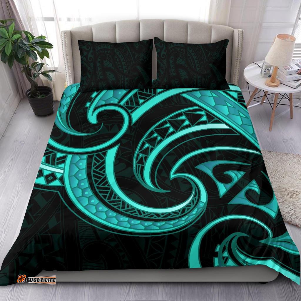 New Zealand Maori Mangopare Bedding Set Polynesian Turquoise