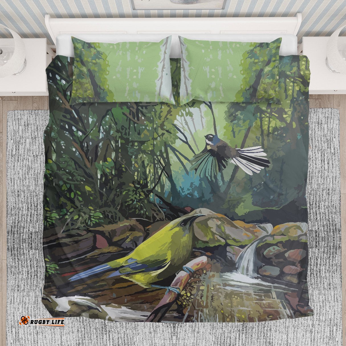 New Zealand Bedding Set, Korimako Bird Duvet Cover And Pillow Case