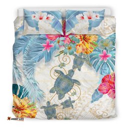 Turtle Bedding Set Hibiscus And Palm Leaf