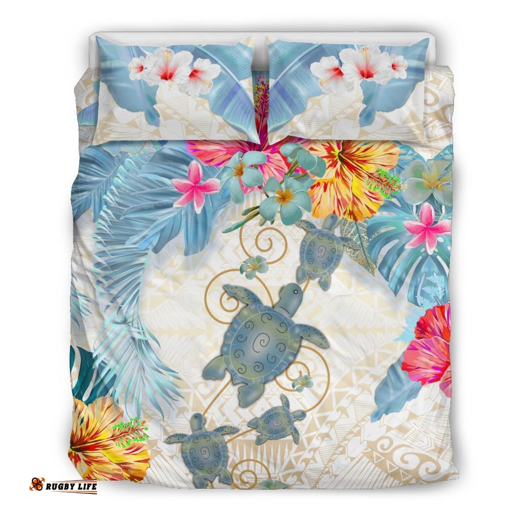 Turtle Bedding Set Hibiscus And Palm Leaf