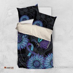 Australia Indigenous Bedding Set Teal & Purple Sunflower Aboriginal Arts