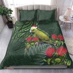 Meri Kirihimete Kakapo Bedding Set Green Silver Fern Christmas Vibe