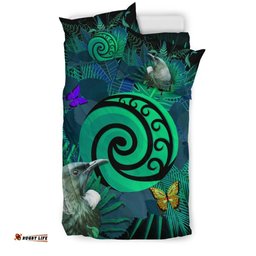 New Zealand Bedding Set Koru Fern Mix Tui Bird Tropical Floral Turquoise