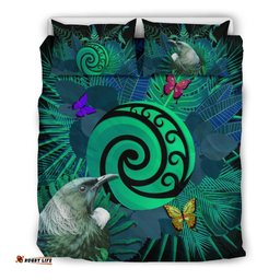 New Zealand Bedding Set Koru Fern Mix Tui Bird Tropical Floral Turquoise