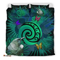 New Zealand Bedding Set Koru Fern Mix Tui Bird Tropical Floral Turquoise