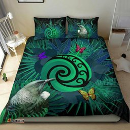 New Zealand Bedding Set Koru Fern Mix Tui Bird Tropical Floral Turquoise