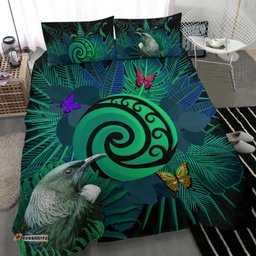 New Zealand Bedding Set Koru Fern Mix Tui Bird Tropical Floral Turquoise