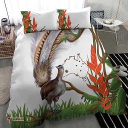 Australia Superb Lyrebird Bedding Set Aussie Map Rainforest Vibes
