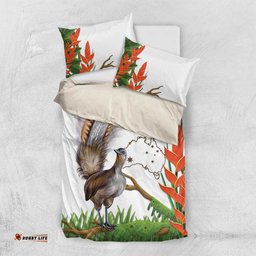 Australia Superb Lyrebird Bedding Set Aussie Map Rainforest Vibes