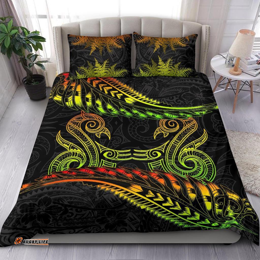 New Zealand Bedding Set Reggae Manaia Maori Silver Fern Duvet Cover