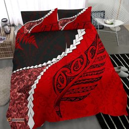 Signature Custom, Paua Shell Maori Silver Fern Bedding Set Red